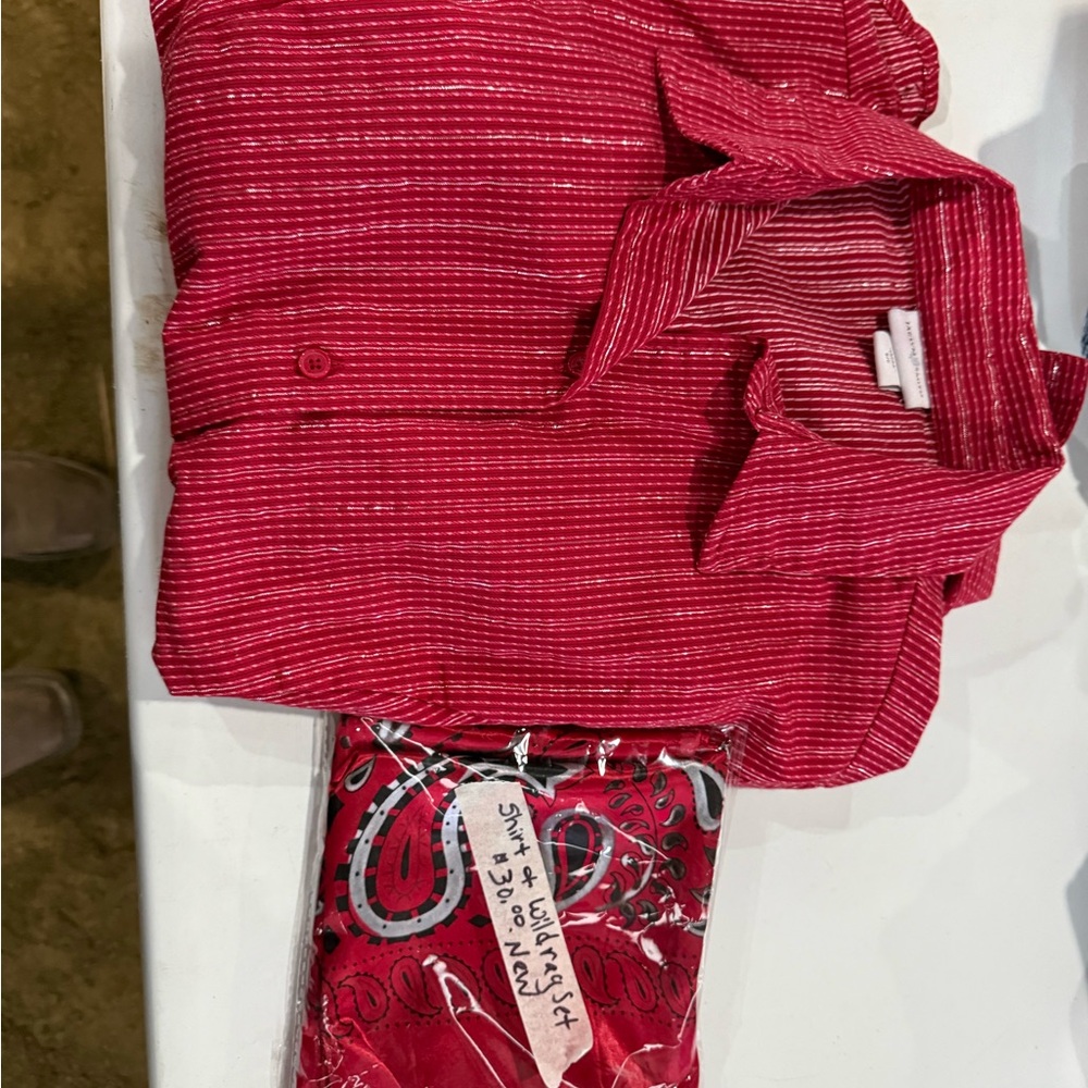Equestrian ranch Red Textured Casual Button Down Shirt- new wild rag